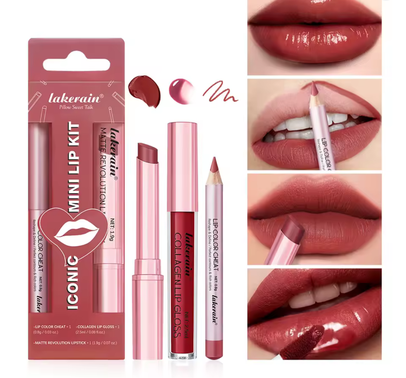 Rich Red Waterproof Lipliner, Lipstick & Lip Gloss Kit